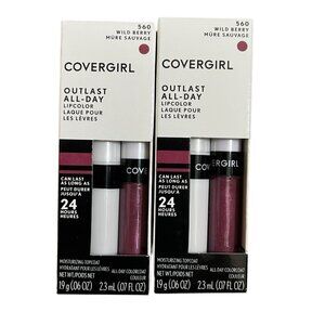 Lot of 2 Covergirl Outlast All-Day Lipcolor and Topcoat Wild Berry 560, New
